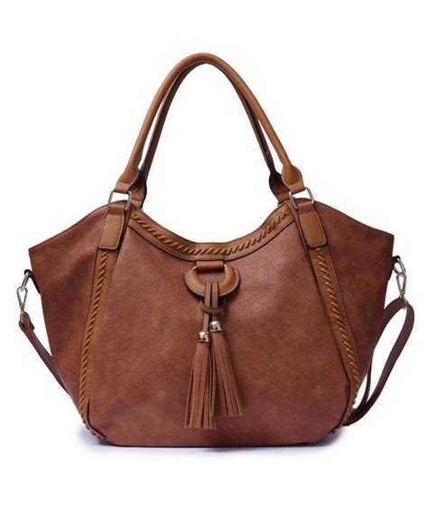 Women Handbags Large Capacity Tote Bag Faux Leather Hobo Shoulder Bag Travel Bags Tassel Brown