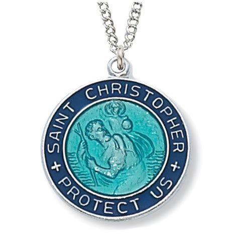 Women S Round Blue Enamel St Christopher Necklace