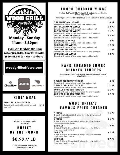 Wood Grill Buffet Menu In Charlottesville Virginia Usa