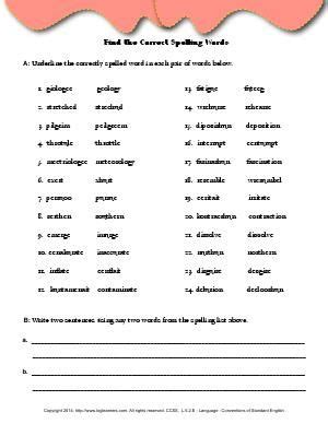 Worksheet Find The Correct Spelling Words Underline The Correctly