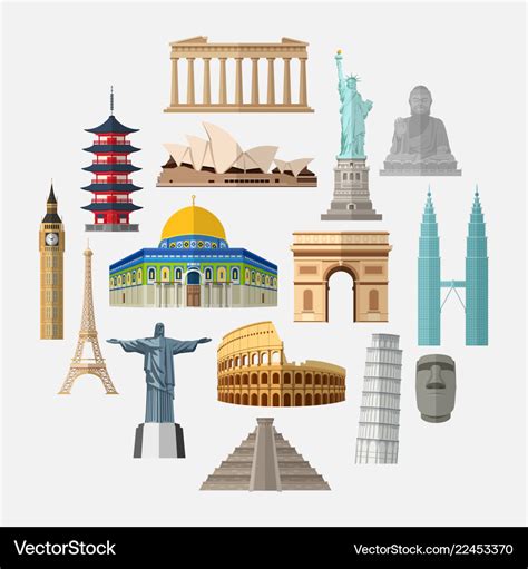 World Famous Landmarks Icon Set Stock Illustration Illustration Of