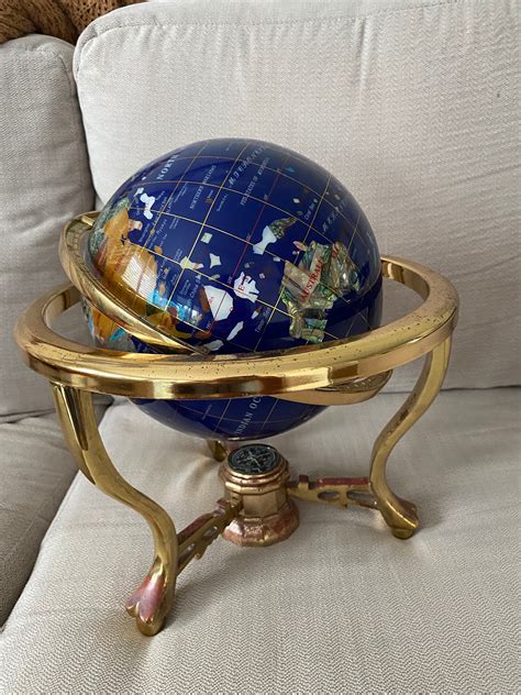 World Globe Blue Gemstone Vintage Table Top Office Home Decor Gift For