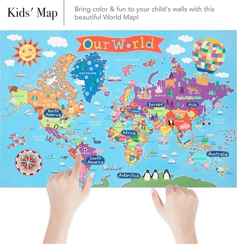 World Map Poster For Kids Educational Interactive Wall Map