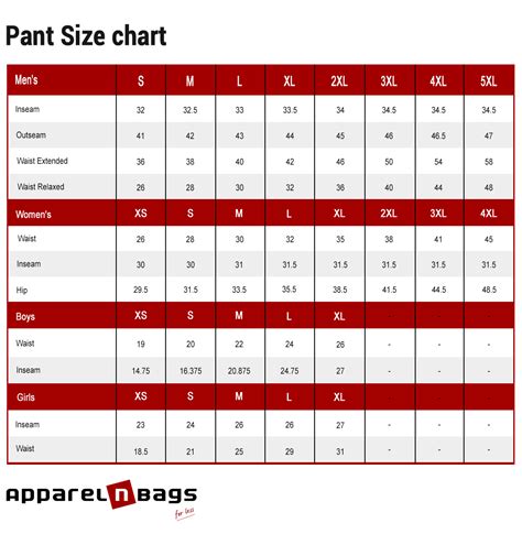 Xl Pants Size Chart Images And Photos Finder