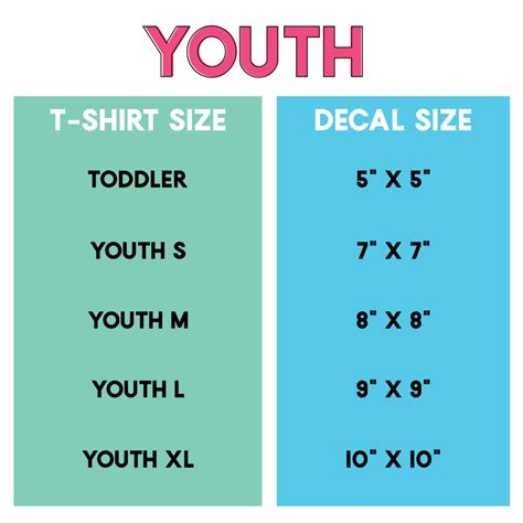 Youth Size Chart Shirts Decal Size Tips For T Shirts Totes