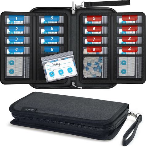 Zikee Slim Folding Pill Organizer Bag With 20 Writable Bpa Free Pill Pouches Travel 22 Slot